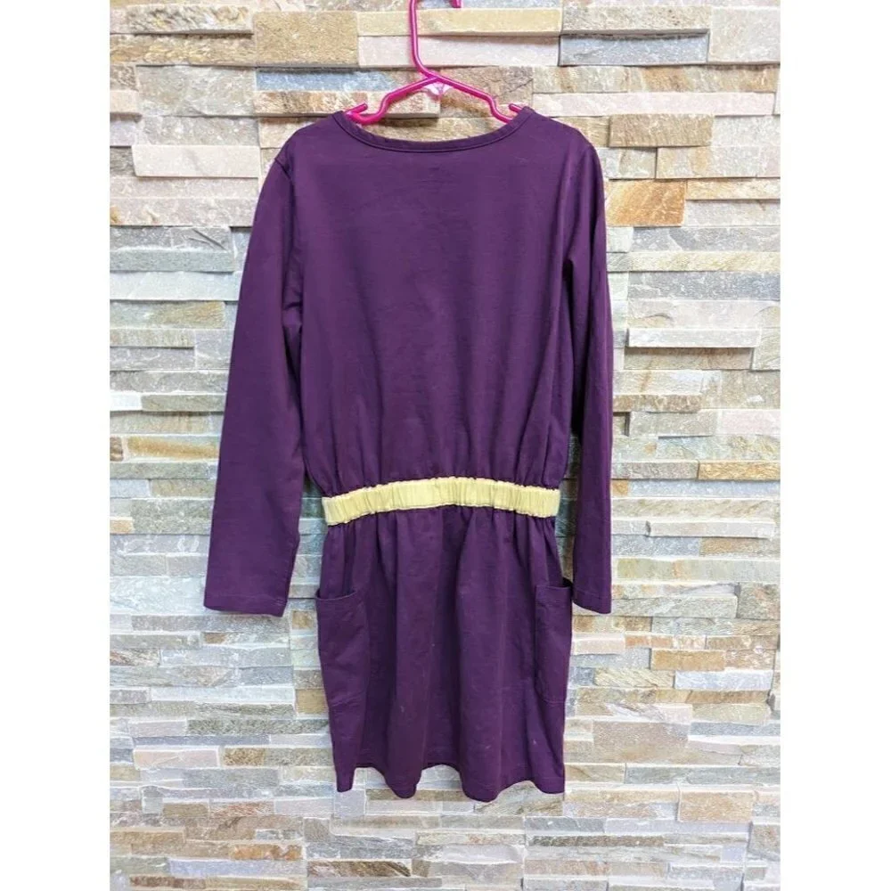 Hanna Andersson Long Sleeve Purple Dress w/ Pockets Yellow Bow Girls Size 8